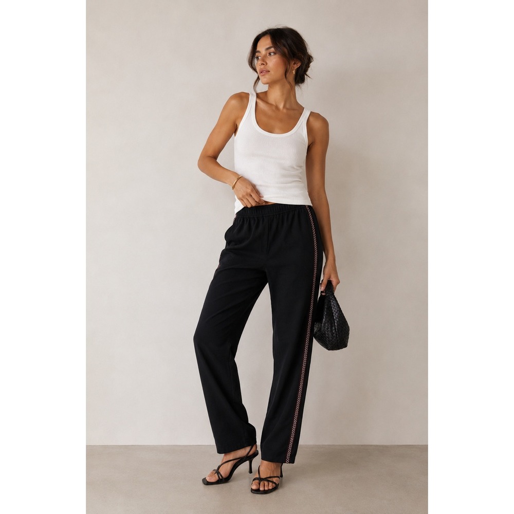 Madewell Black Tapered Track Pants Embroidered Side Stripe‎ F9086 Womens Size M